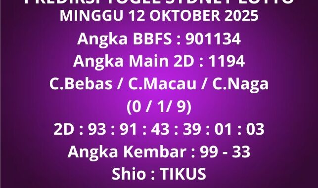 Prediksi Togel Sydney Lotto