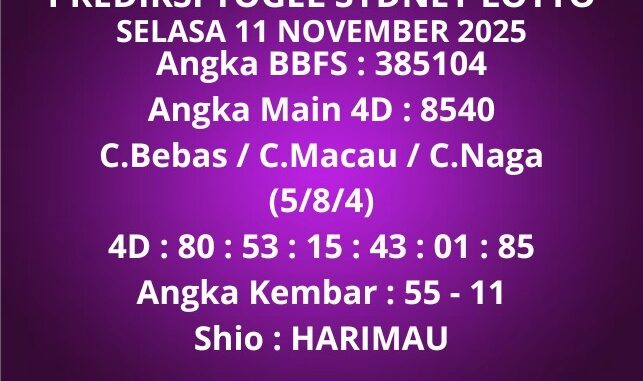 Prediksi Togel Sydney Lotto