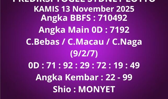 Prediksi Togel Sydney Lotto
