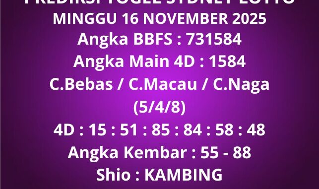 Prediksi Togel Sydney Lotto