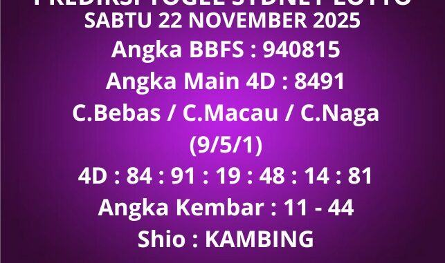 Prediksi Togel Sydney Lotto