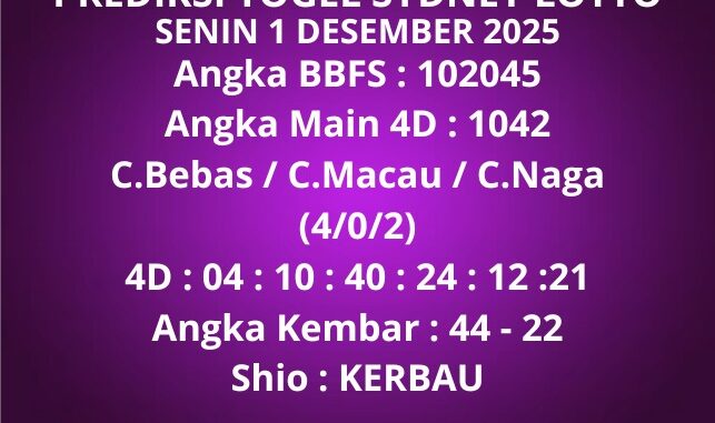 Prediksi Togel Sydney Lotto