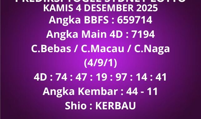 Prediksi Togel Sydney Lotto