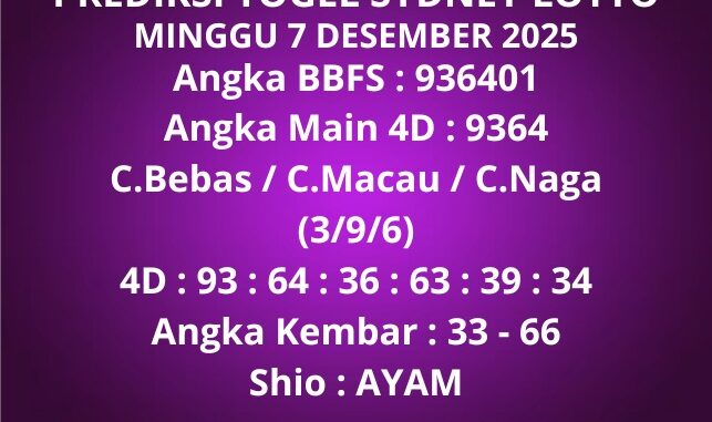 Prediksi Togel Sydney Lotto