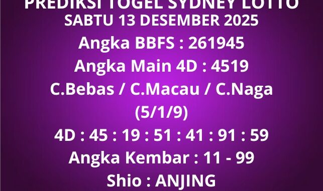Prediksi Togel Sydney Lotto