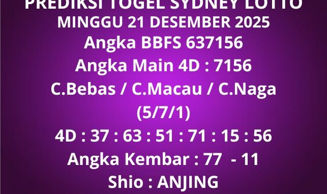 Prediksi Togel Sydney Lotto